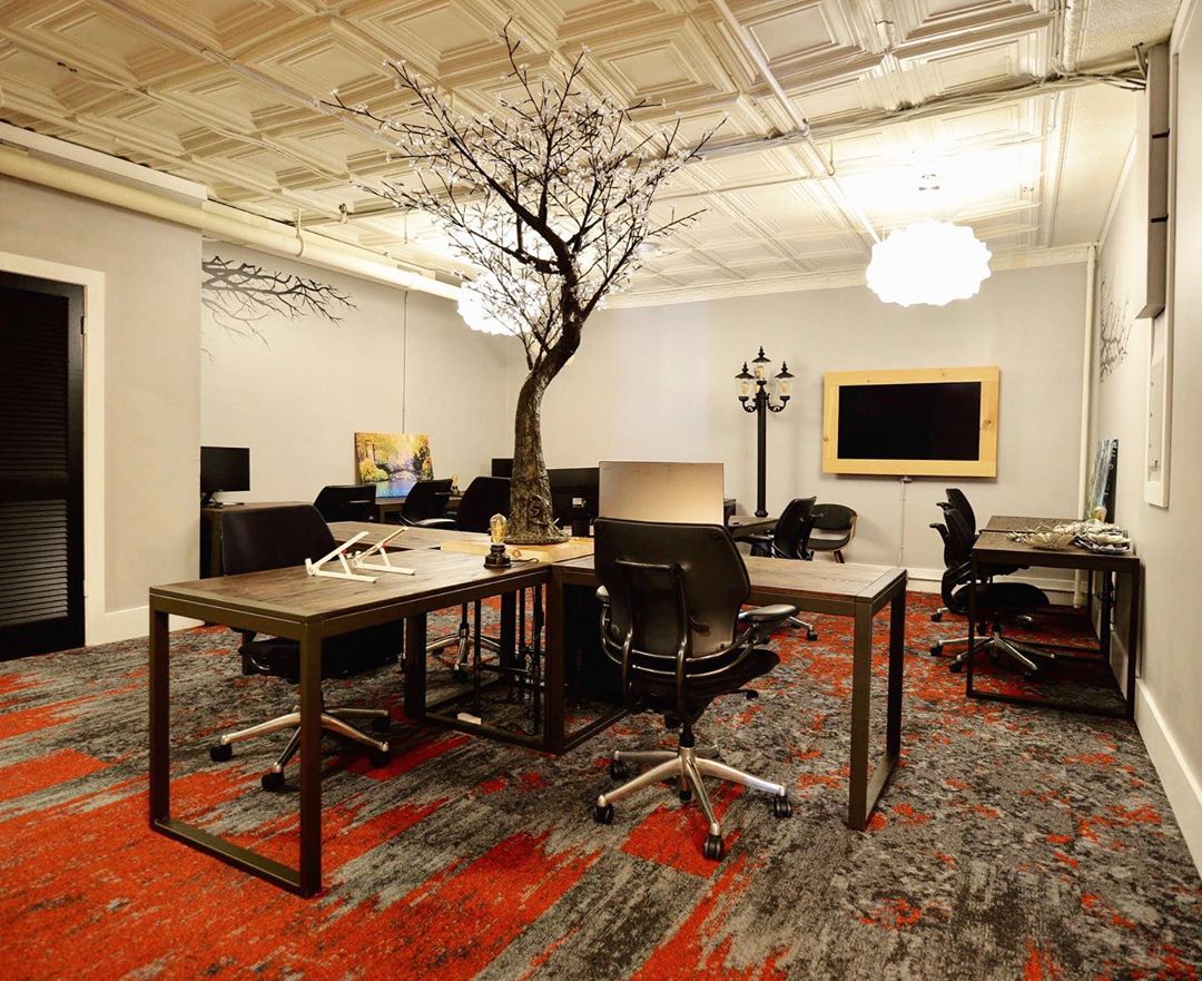 Co-working space with fit-out design and open floor plan