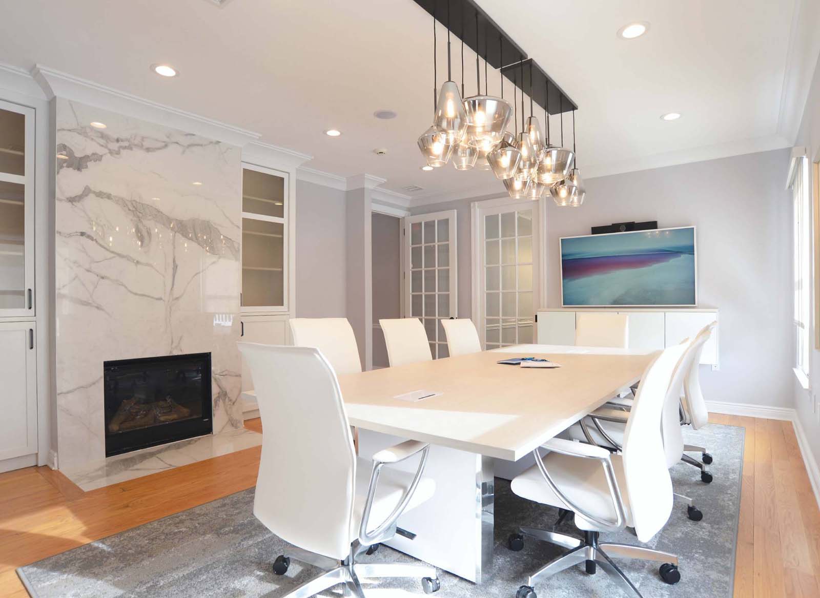 Conference room with modern design and fireplace