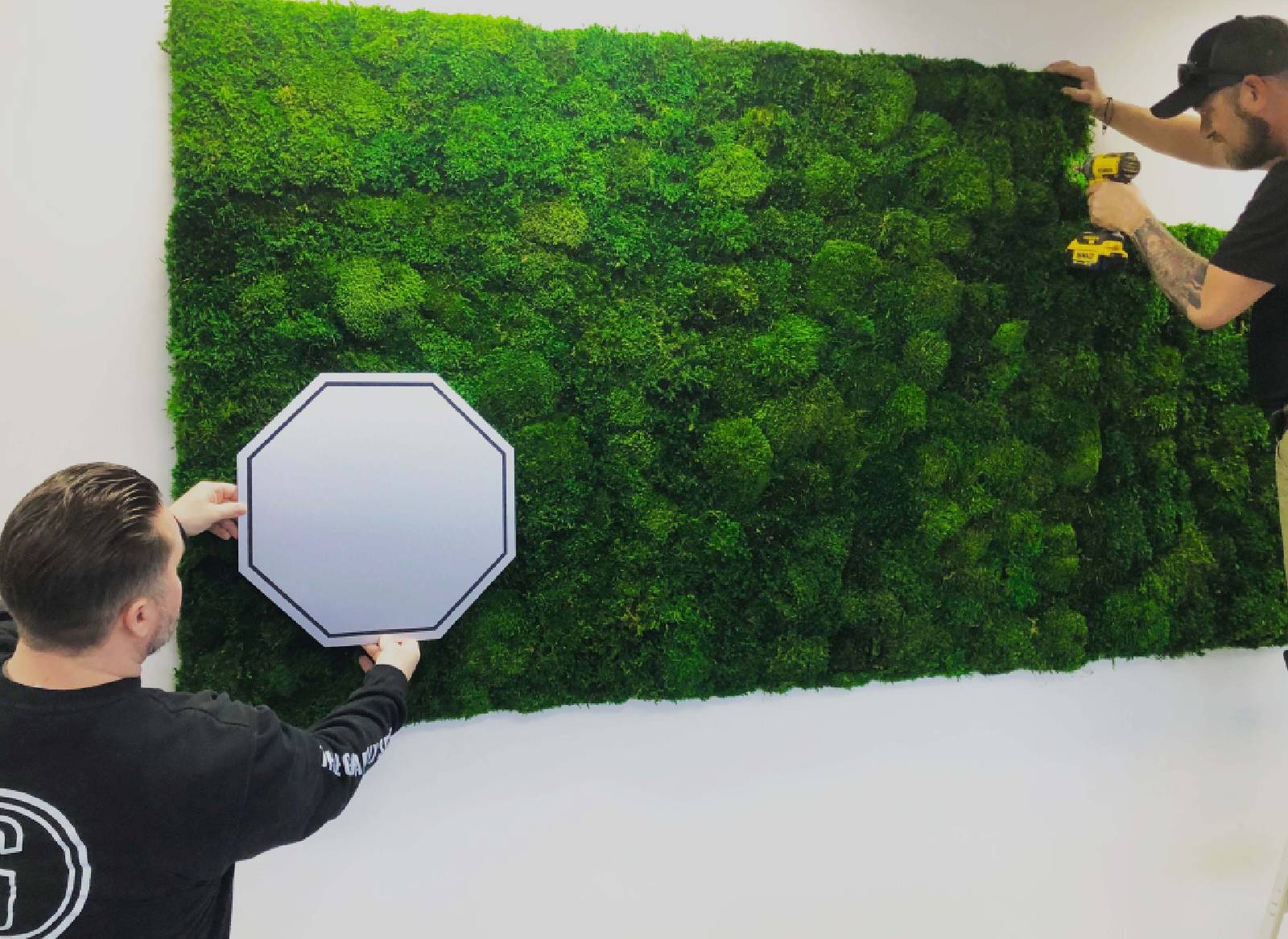 In-Progress biophilic installation for office space on wall