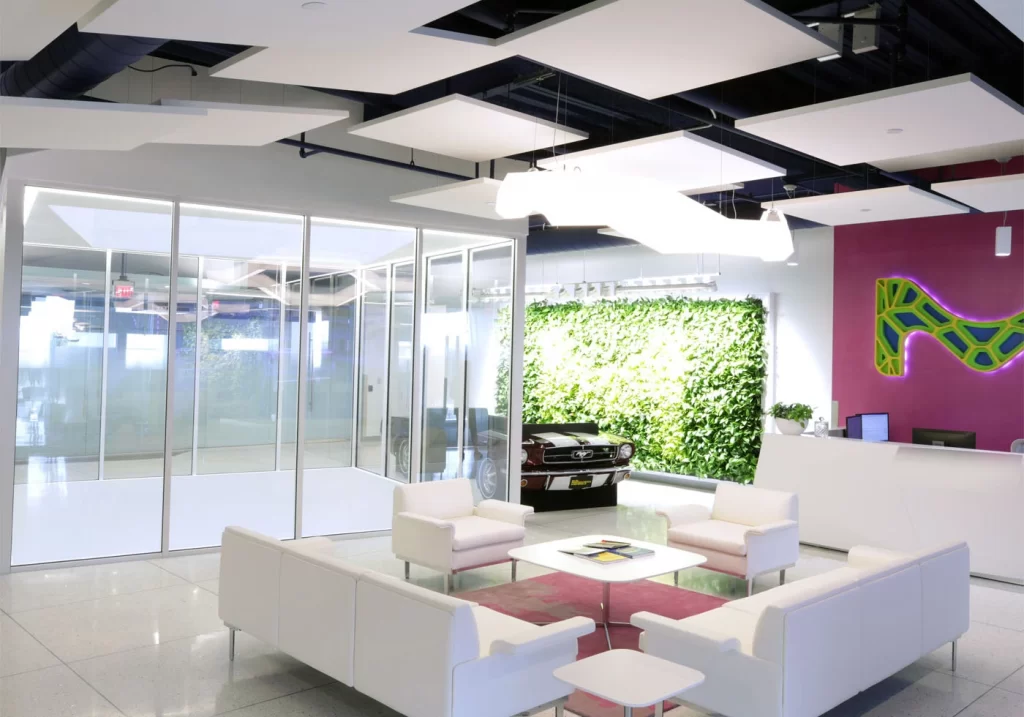 Lobby area and modern office design for global technology company