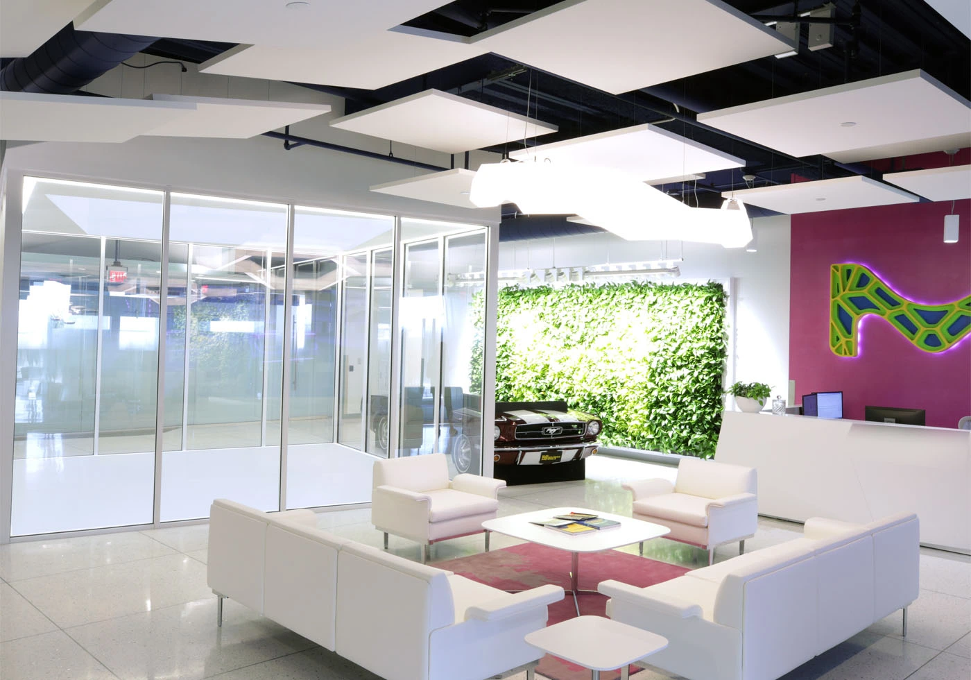 Lobby area and modern office design for global technology company