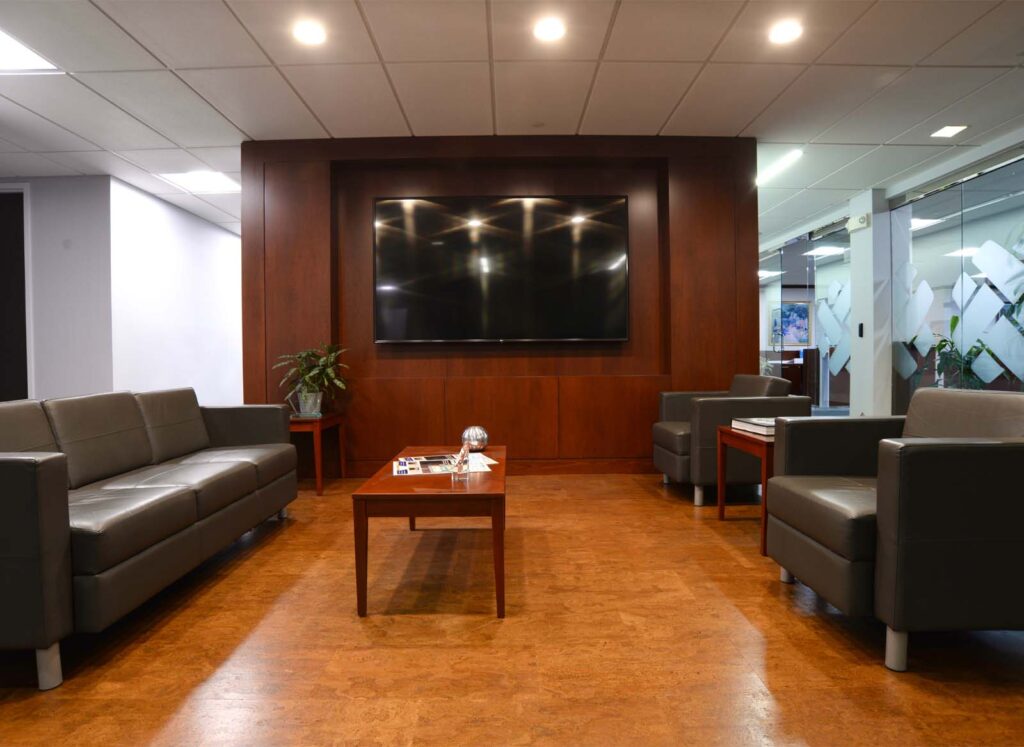 Lobby seating area interior design with green initiatives