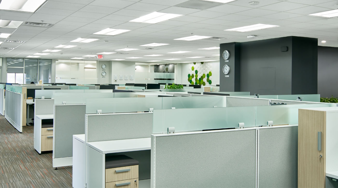 Call center type office redesign with dividers between desk areas