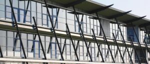 Strategic facility plan of building structure with reflective glass
