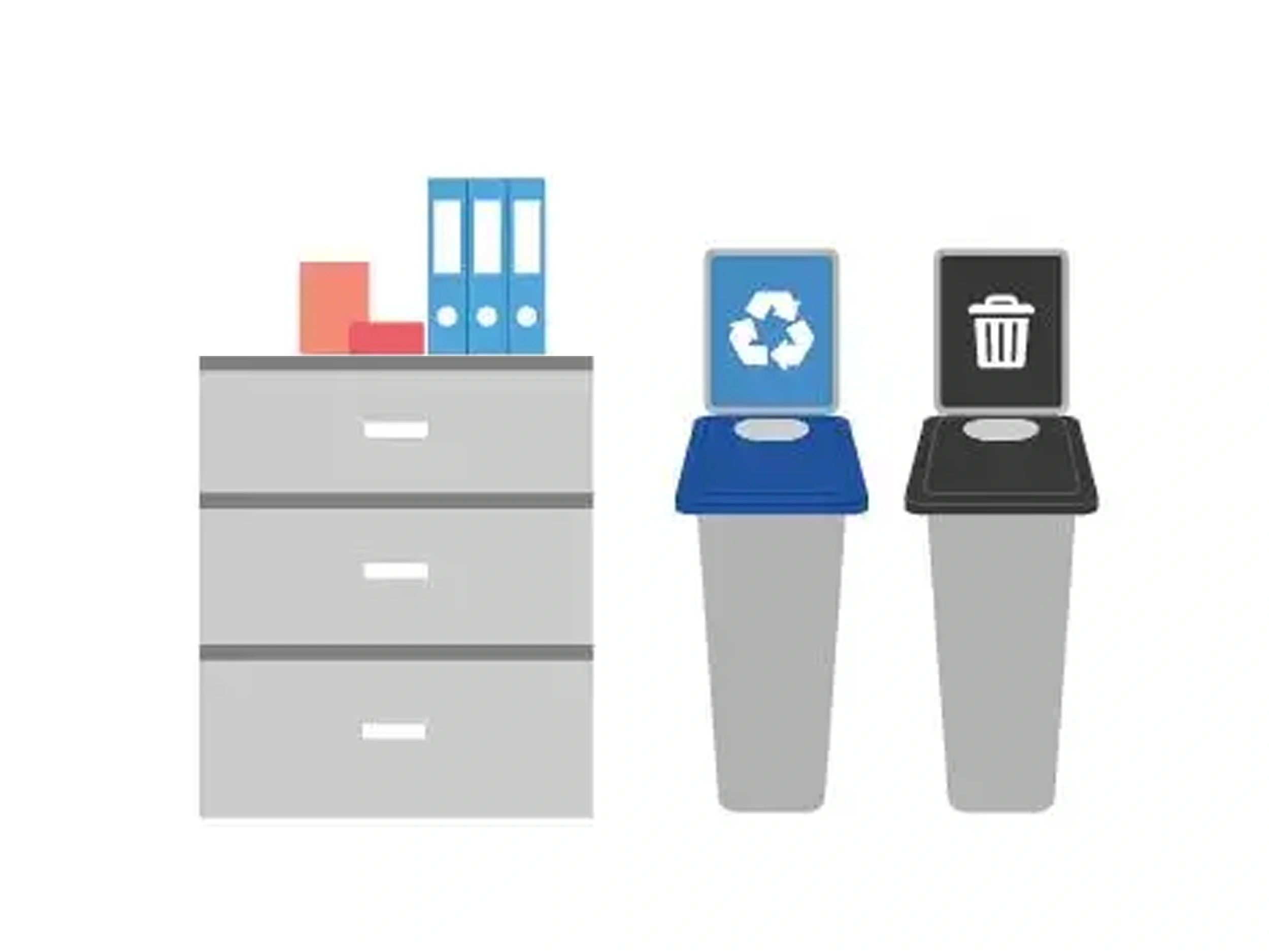 Office cabinet, trash and recycling icons