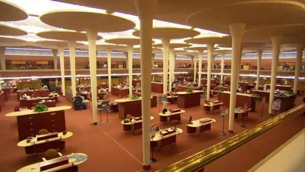 Symmetrical office design from early corporate office design era