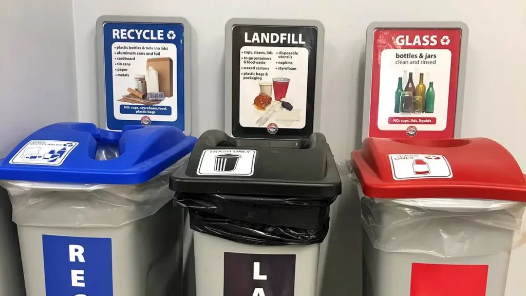 Eco-friendly facility plan with recycling containers for facility managers