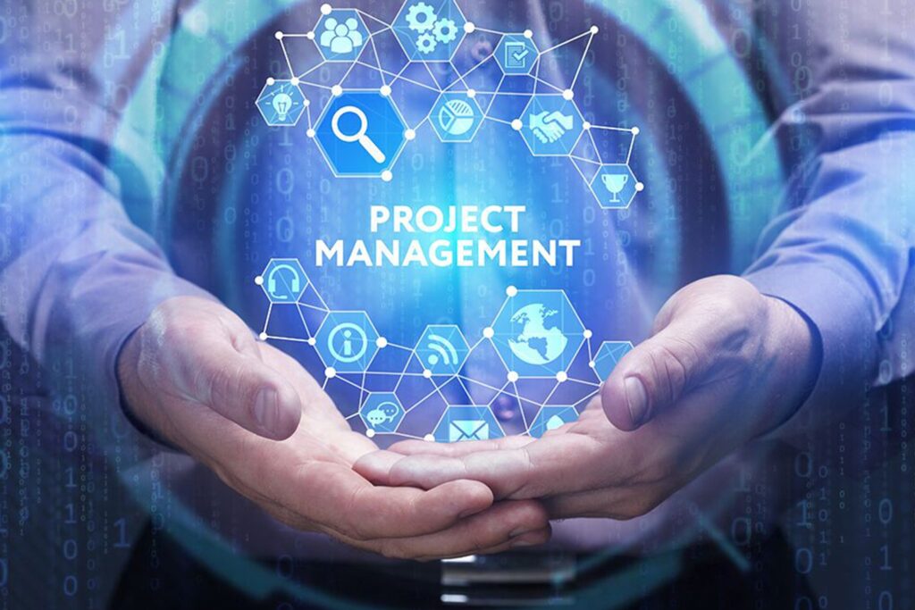 Facility management text with technology lit around it